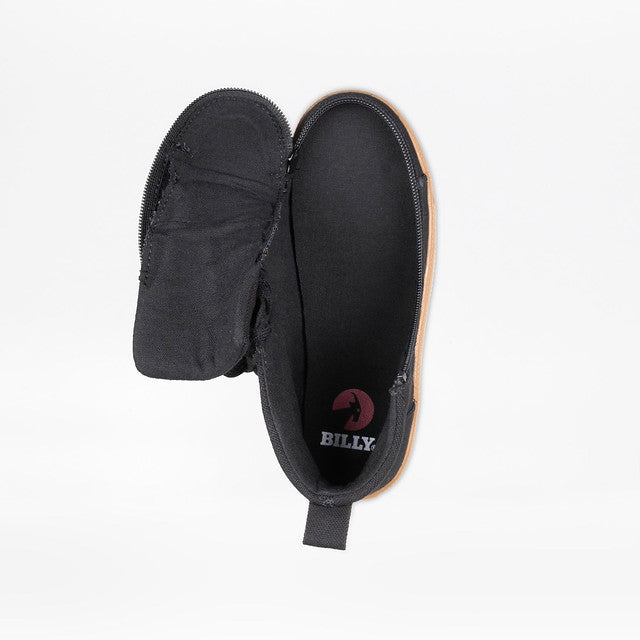 Billy Footwear (Toddler) - Black/Gum CS Canvas Shoes with wraparound zipper, functional laces, and removable insoles, designed for comfort and ease for young children.