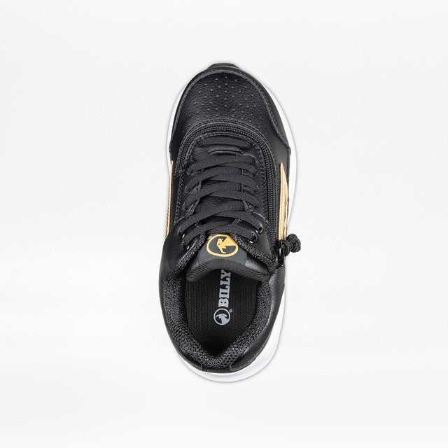Billy Footwear (Toddler) - Goat Hoop Black/Gold walking shoe with wrap-around zipper, designed for AFO-friendliness and easy access, featuring durable canvas and rubber materials.