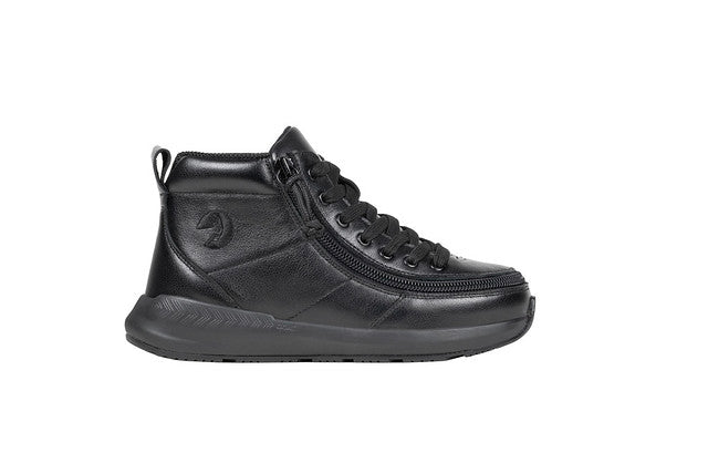 Billy Footwear (Kids) - Goat High Top Sport Black Leather shoe featuring a convenient wrap-around zipper for easy access, designed for AFO compatibility and enhanced mobility.