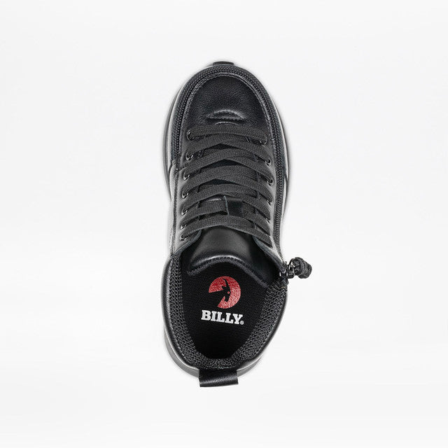 Billy Footwear (Kids) - Goat High Top Sport Black Leather shoe, featuring an AFO-friendly design with a wrap-around zipper for easy wear.