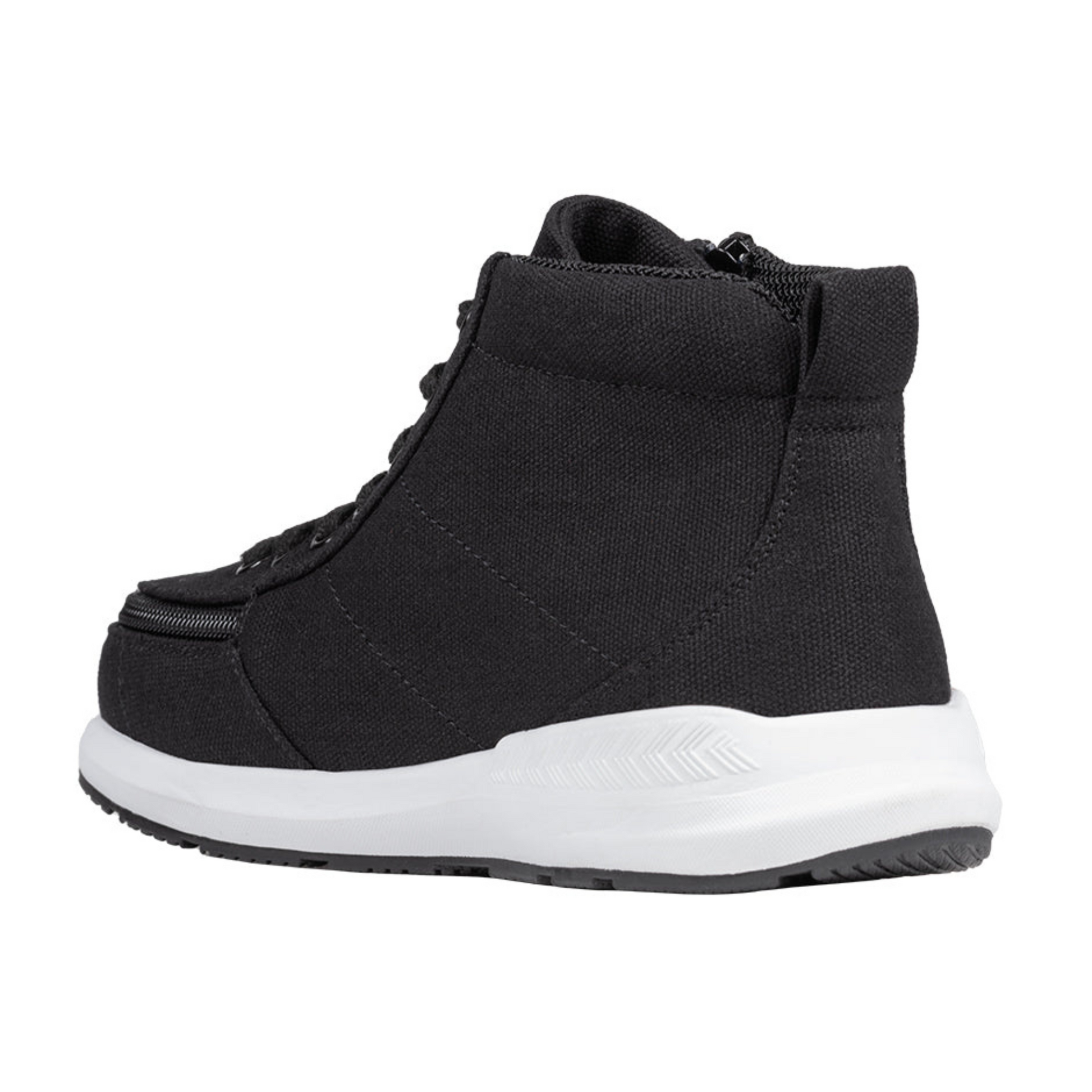 Billy Footwear (Toddler) - Goat High Top Sport Black, featuring a wrap-around zipper and canvas texture, designed for easy access and AFO compatibility.