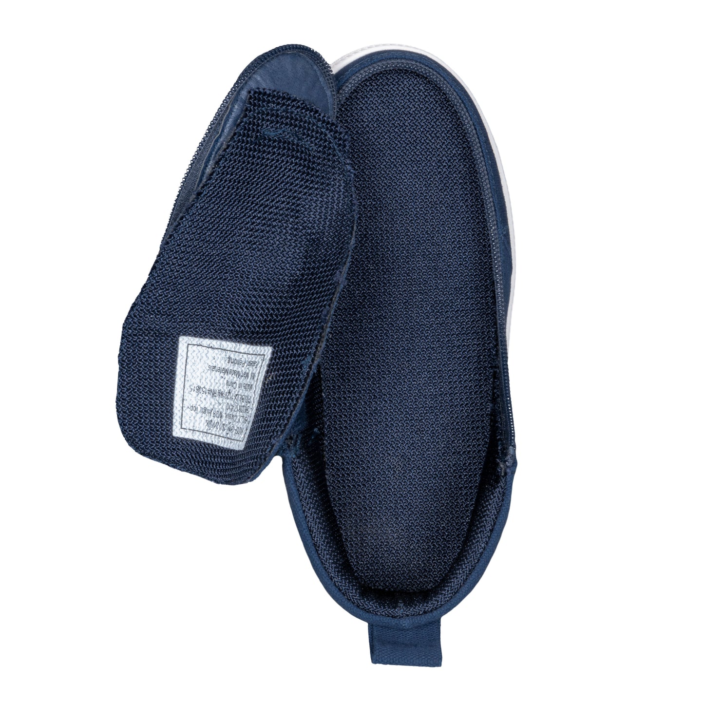 Navy BILLY Classic D|R High shoes with blue knitted fabric, adjustable laces, and full-wrap zipper for easy entry.
