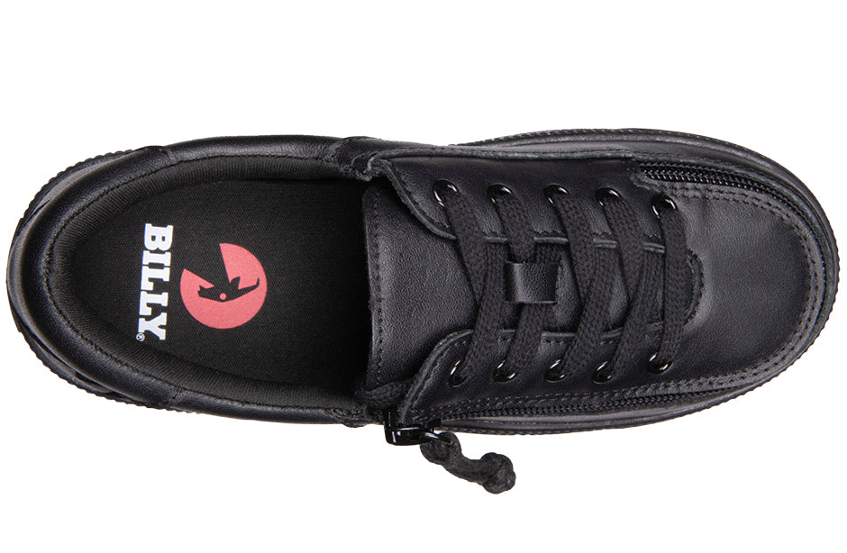 Toddlers - Black to the Floor Leather BILLY Classic Lace Lows, featuring adjustable cotton-blend laces and removable inserts, designed for versatile styling and comfort.