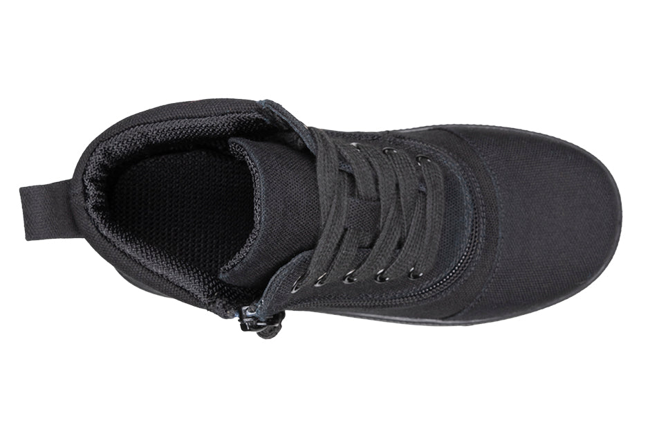 Black to the Floor BILLY D|R Short Wrap High Tops with laces and zipper for easy wear, featuring adjustable widths and durable knit fabric.