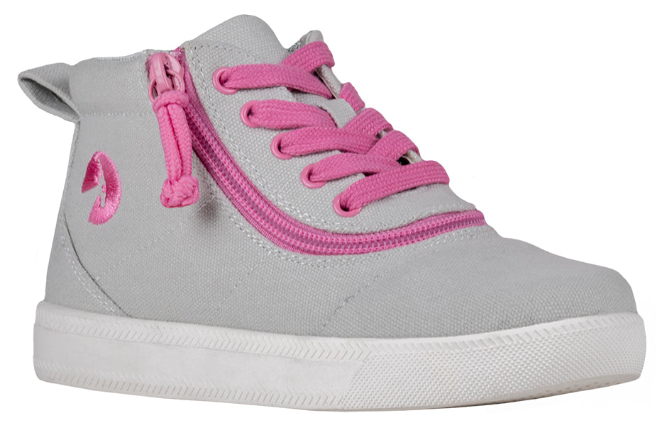 Grey/Pink BILLY D|R Short Wrap High Tops, featuring functional laces and a short wrap zipper for easy access, designed for adjustable fit and durability.