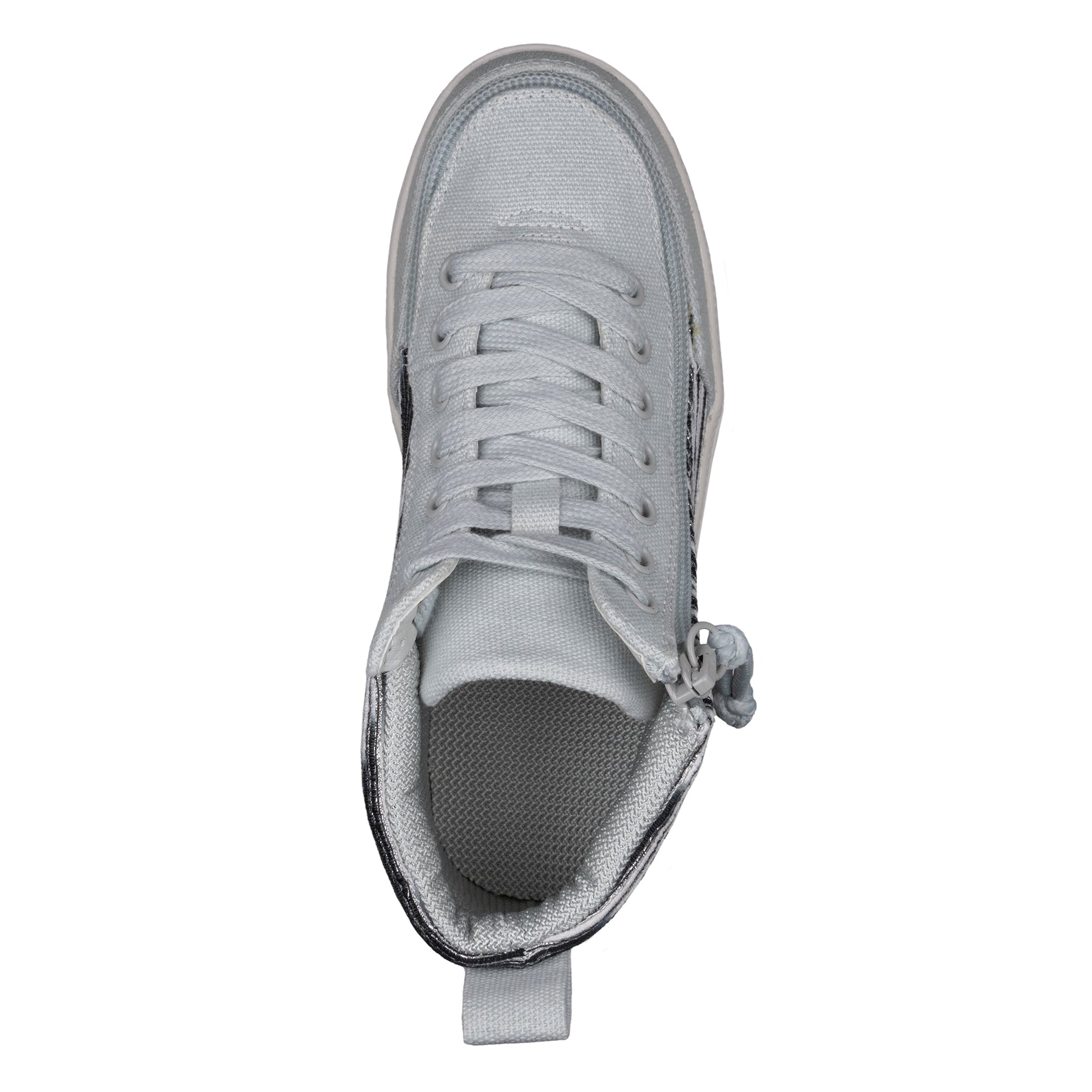 Silver Streak BILLY Classic D|R High sneaker, featuring a grey design with functional laces and full-wrap zipper for easy access and orthotic customization.