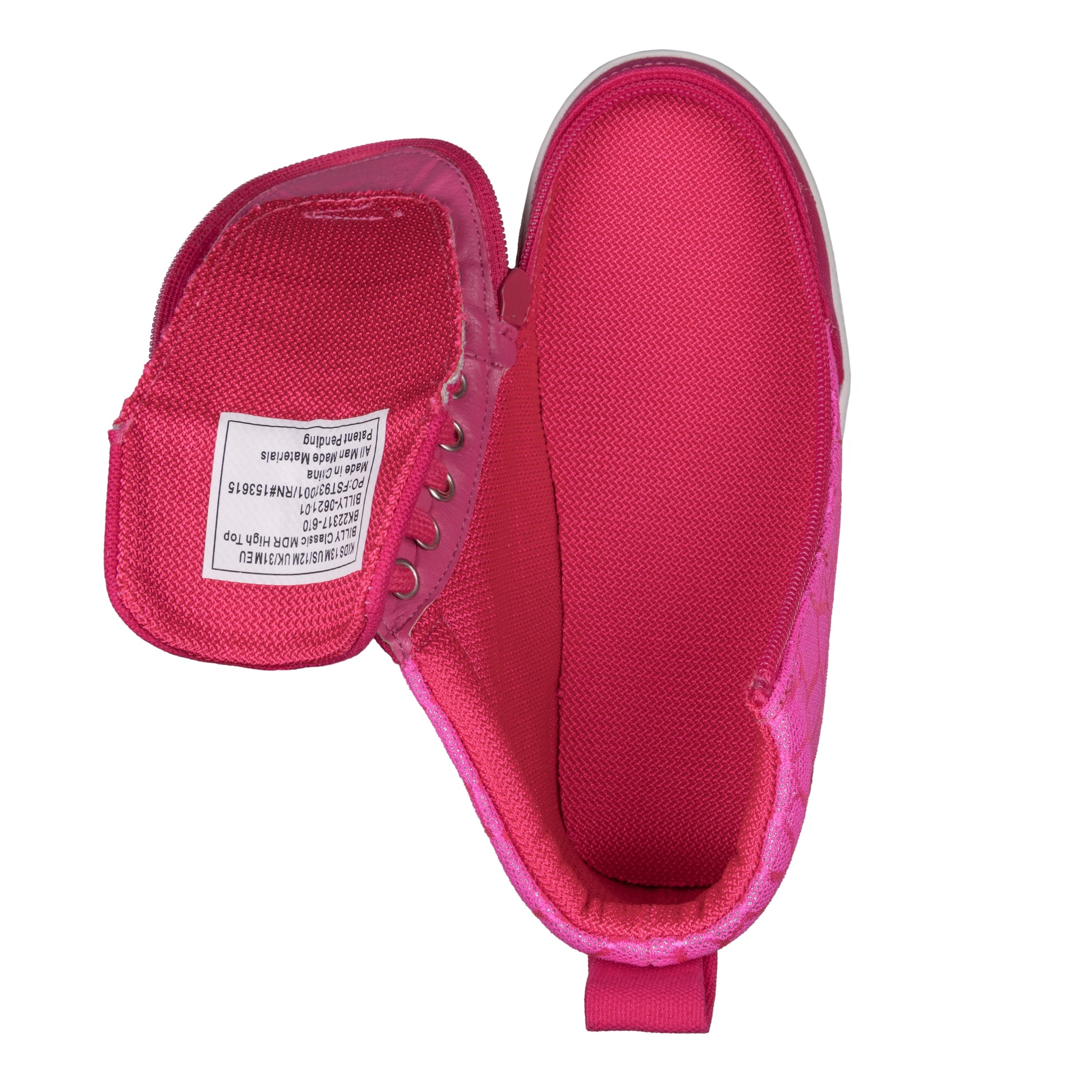 Pink Print BILLY Classic D|R High Top shoe, pink with white laces, featuring a full-wrap zipper closure and adjustable fit, designed for AFO support.