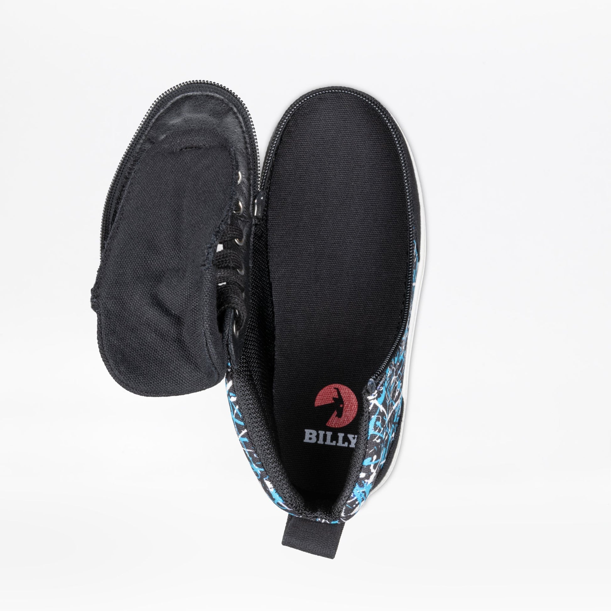 Black Graffiti BILLY Classic D|R II High Top shoe with functional laces, full-wrap zipper for easy access, and durable polyester fabric upper.