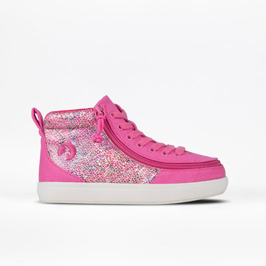 Fuchsia Snake BILLY Classic D|R II High Top shoe with white sole, designed with adjustable laces and a full-wrap zipper for easy access.
