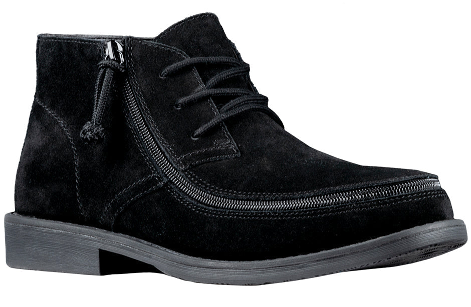 Men's Black BILLY Chukkas with wraparound zipper, suede leather upper, and removable insoles for easy wear and accessibility.