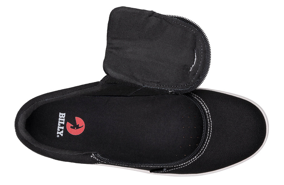 Men's Black/White Stitch BILLY Sneaker Low Tops featuring a convenient short-wrap zipper and adjustable laces, designed for comfort and style.