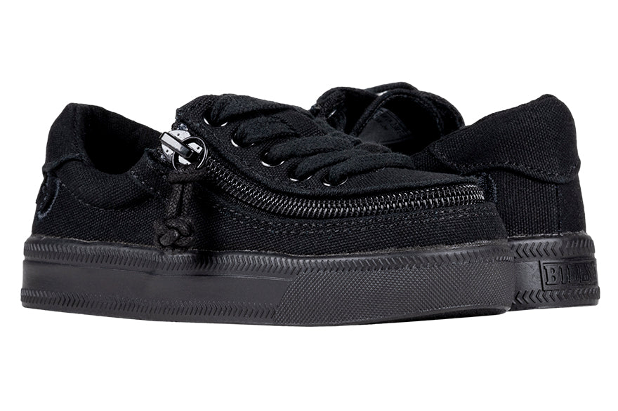 Toddler Black to the Floor Canvas BILLY Classic Lace Lows, black sneakers with canvas upper, rubber outsole, adjustable laces, ideal for easy wearability.