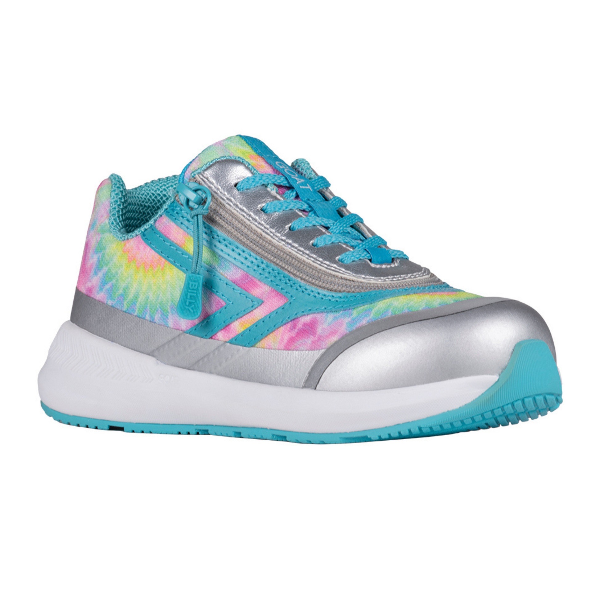 Billy Footwear (Toddler) - Goat Low Top Sport Rainbow Tie Dye shoe, featuring an AFO-friendly design with a wrap-around zipper for easy access.