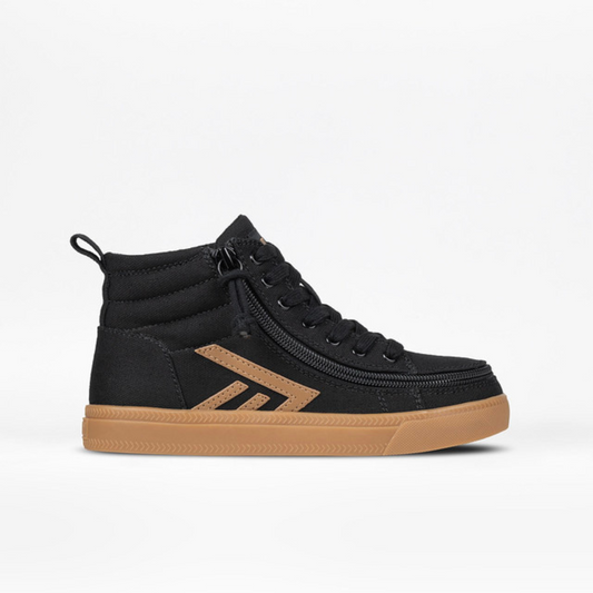 Billy Footwear (Toddler) - Black/Gum CS Canvas Shoes with functional laces, wraparound zipper, and removable insoles, ideal for comfort and easy wear.