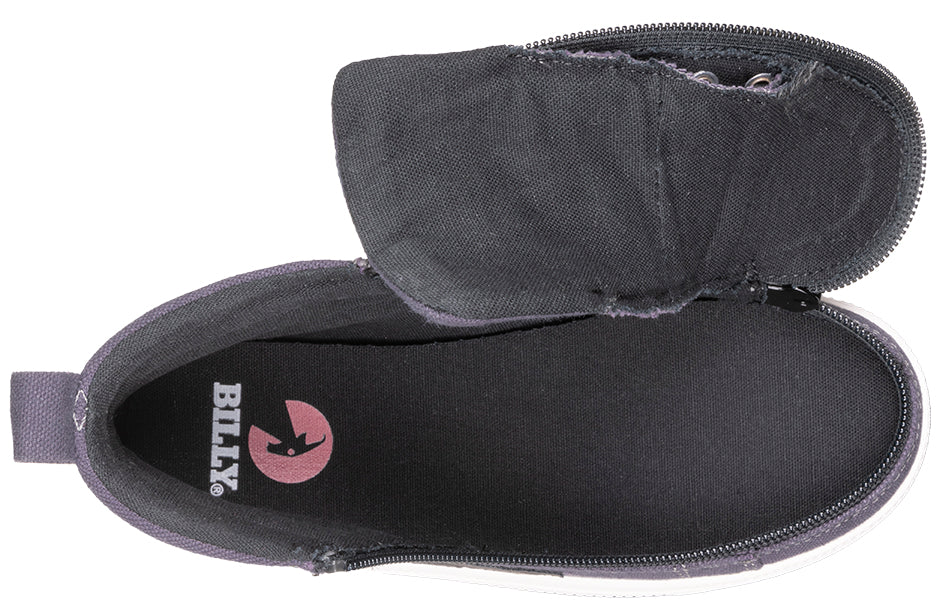 Billy Footwear (Toddler) - Charcoal/Black CS Canvas Shoes feature a high-top design with functional laces, removable insoles, and a wraparound zipper for easy accessibility.