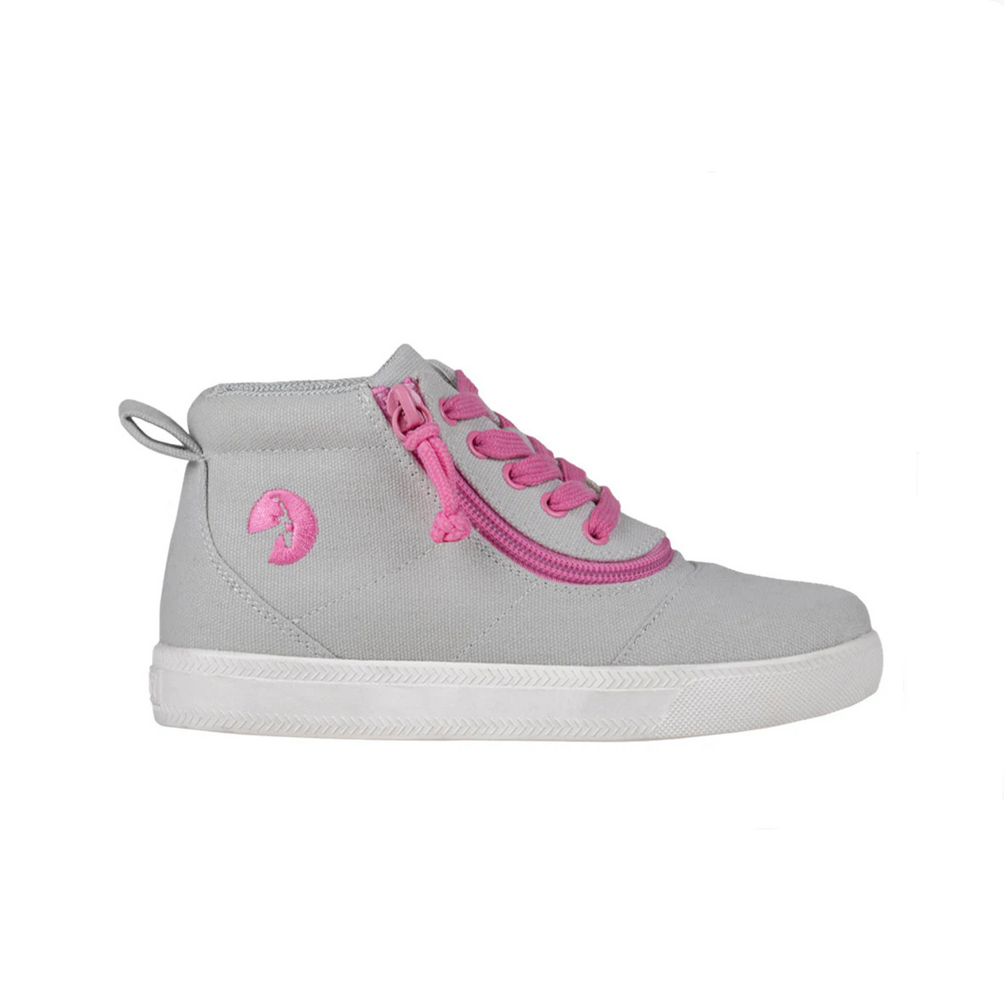 Grey/Pink BILLY D|R Short Wrap High Tops with zipper for easy access, featuring adjustable laces and durable knit fabric, ideal for accessibility.