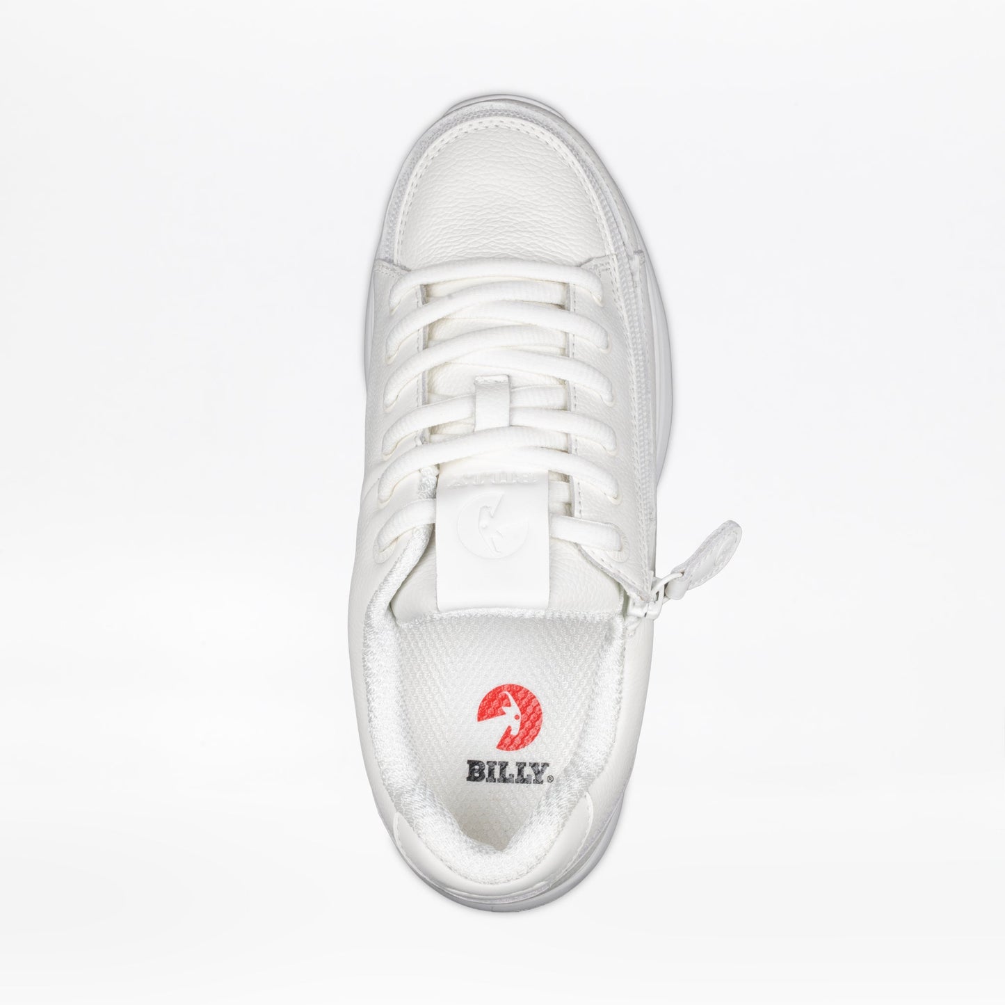 Billy Footwear (Womens) - Comfort Plush White Leather sneaker with lace-up closure, featuring a durable, flexible design with removable cushioned footbed for enhanced comfort and support.