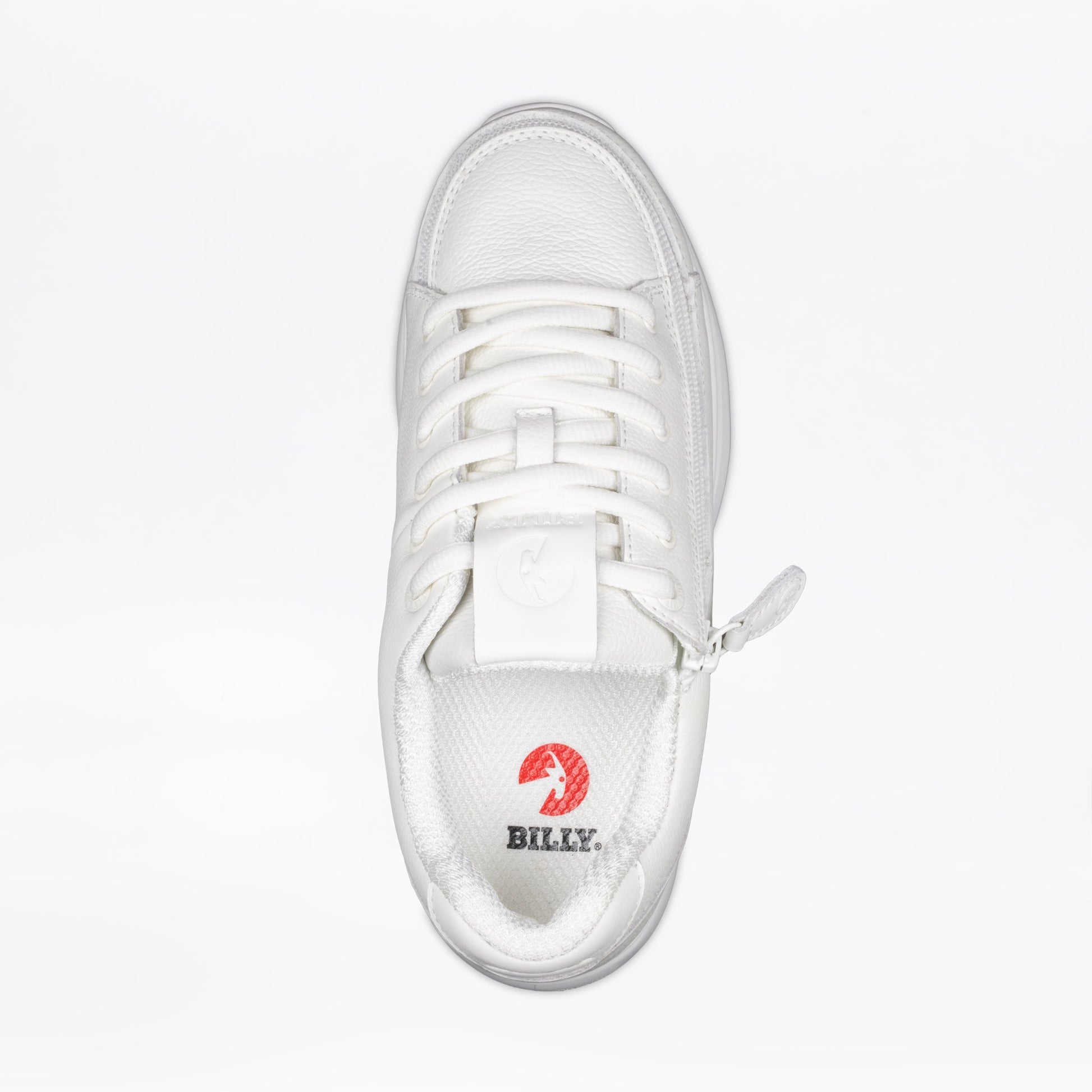 Billy Footwear (Womens) - Comfort Plush White Leather sneaker with lace-up closure, featuring a durable, flexible design with removable cushioned footbed for enhanced comfort and support.